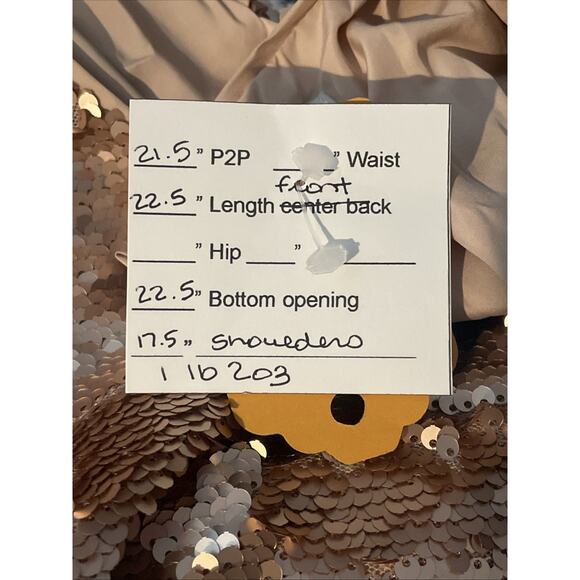 Peyton & Parker XL Rose Gold Sequin Top Keyhole Tie Back Short Sleeve Lined New - Picture 11 of 11